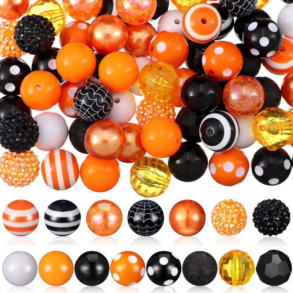 3828 100 Pcs Halloween 20 mm Bubble Gum Beads - Large Round Spacer Plastic